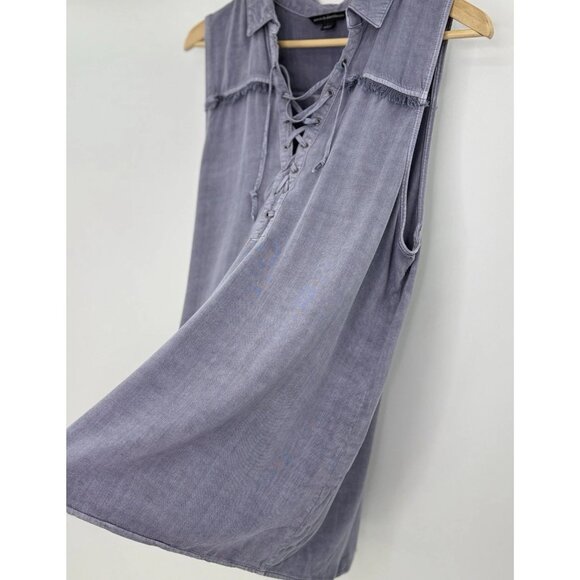 Rock & Republic Sleeveless Lace Up Neck Blouse W Fringe Sz L Western Boho - Picture 4 of 8